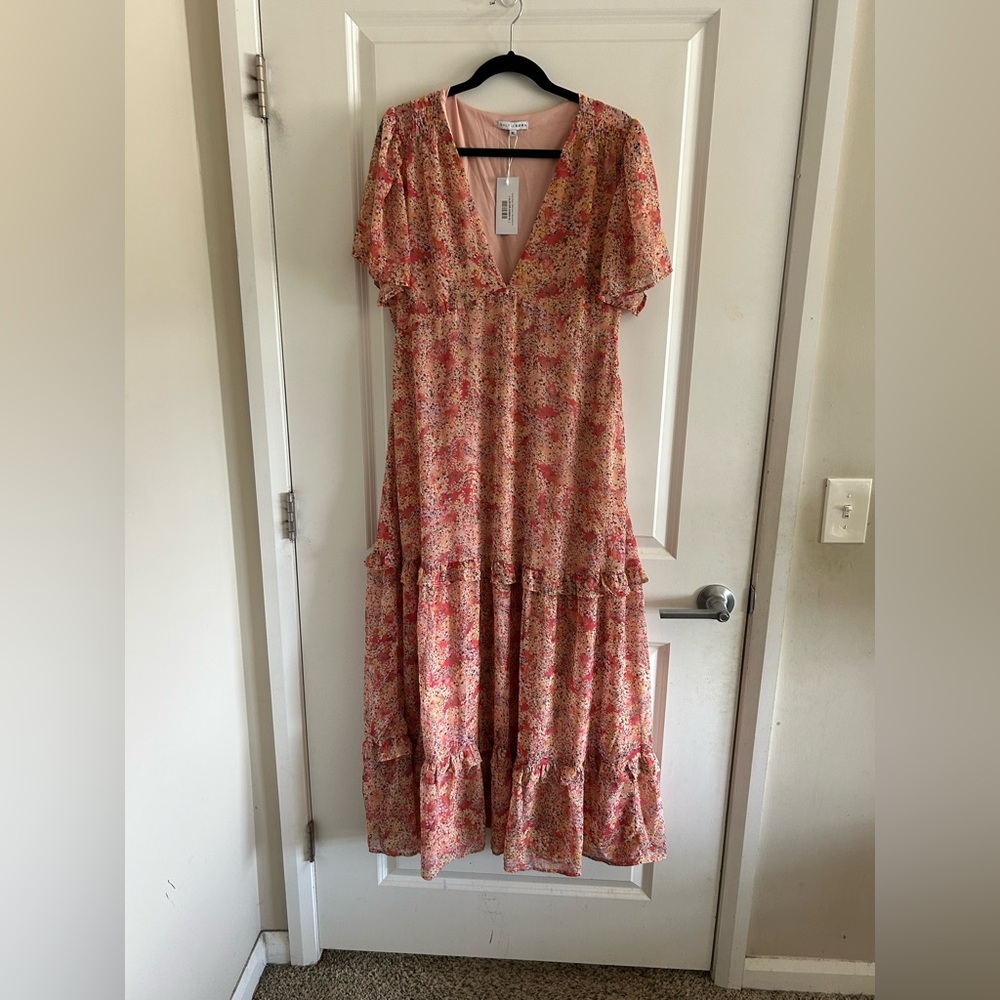 Baltic Born Pink Floral V-Neck Tiered Maxi Dress